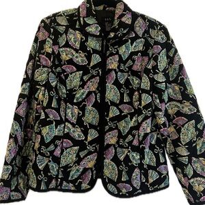 R.Q.T Elegant Black Fan Patterned Women's Blazer Jacket Coat Size M